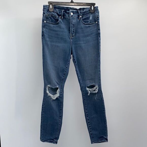 Good American Jeans Size 28 Distressed Knees Good Legs Crop - Picture 1 of 10